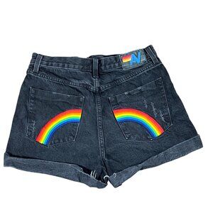 AVIATOR NATION High Rise Rocker Jean Shorts Distressed Black Sz 29 EUC